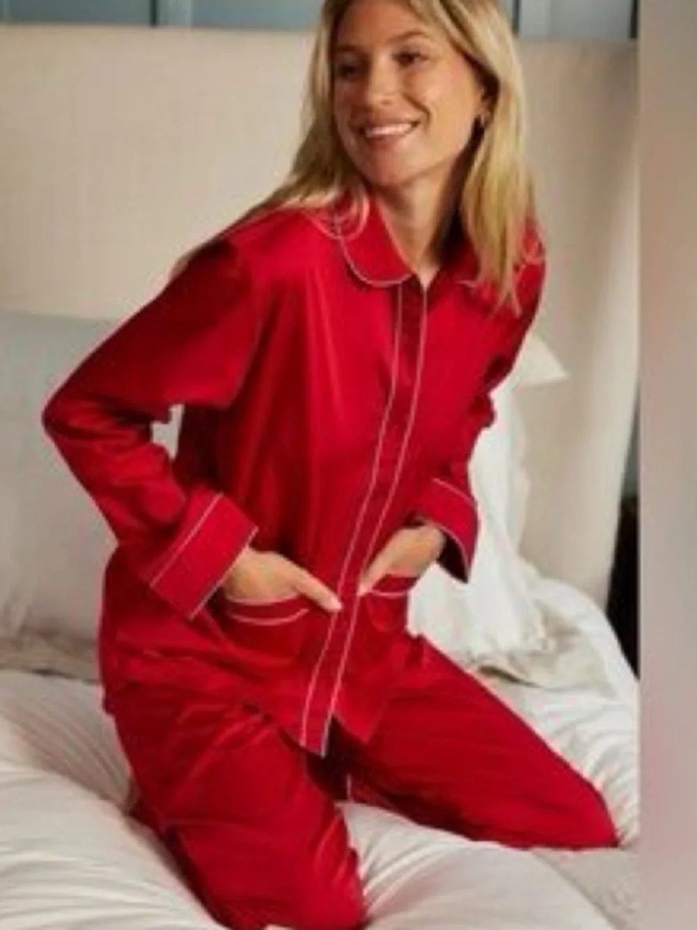 Lake Pajamas Poplin Piped Red Set